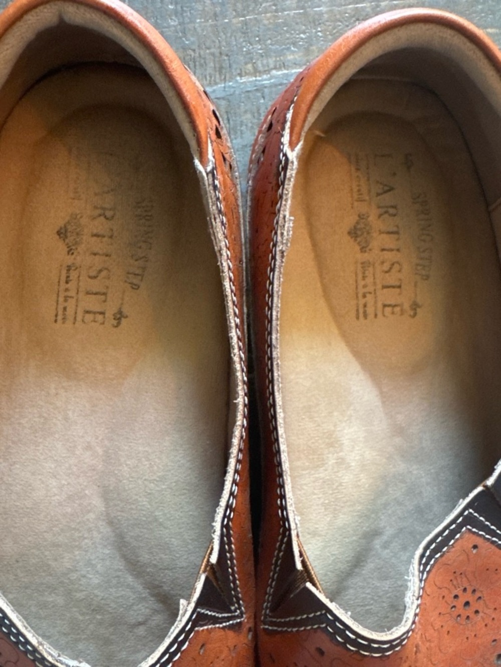 Women’s Brown Leather Slip-On Shoes with Floral Perforation - Picture 3 of 7
